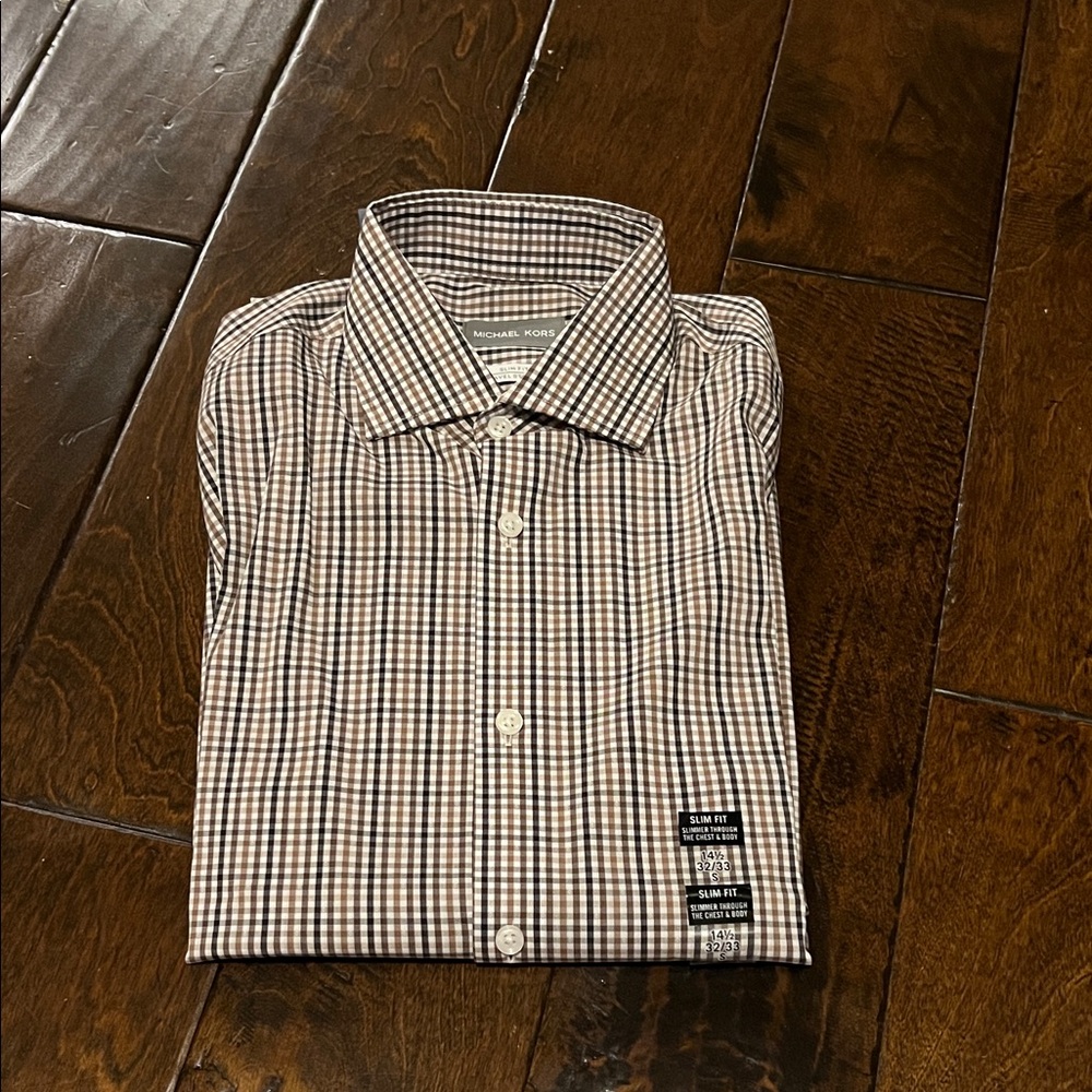 Michael Kors Men's Plaid Shirt - Tan and White
